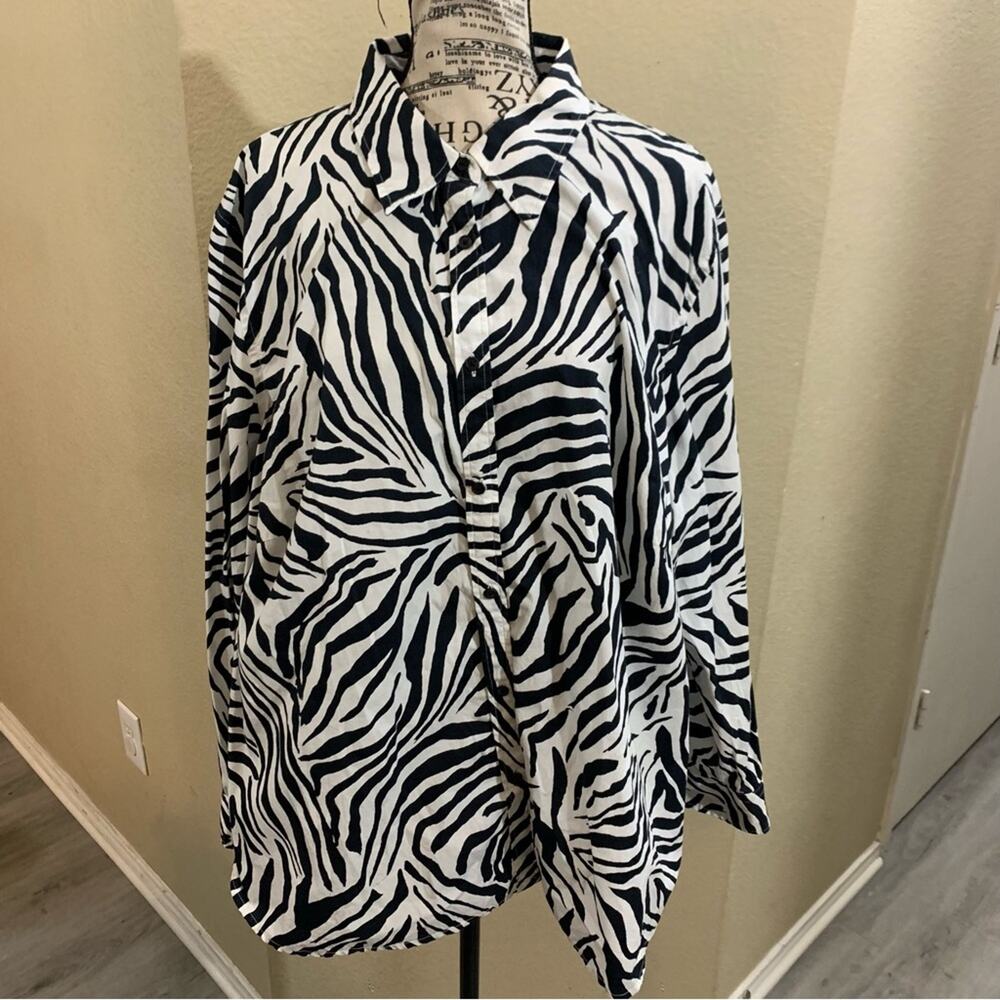 Chaps button down shirt black white‎ plus 3X